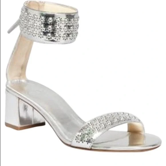 B BRIAN ATWOOD Metallic Studded Ankle Wrap Kendall Sandal - Picture 1 of 10